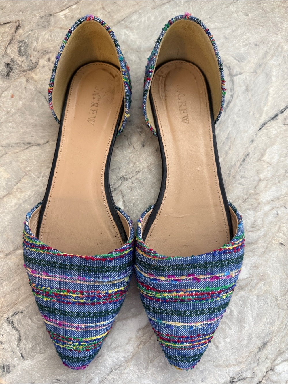 J. Crew Multicolor Striped Pointed-Toe D'Orsay Flats - Blue Focus